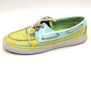 Sperry Top Sider Womens Boat Shoe Blue Yellow Striped Rawhide Laces‎ Flat Heel 6